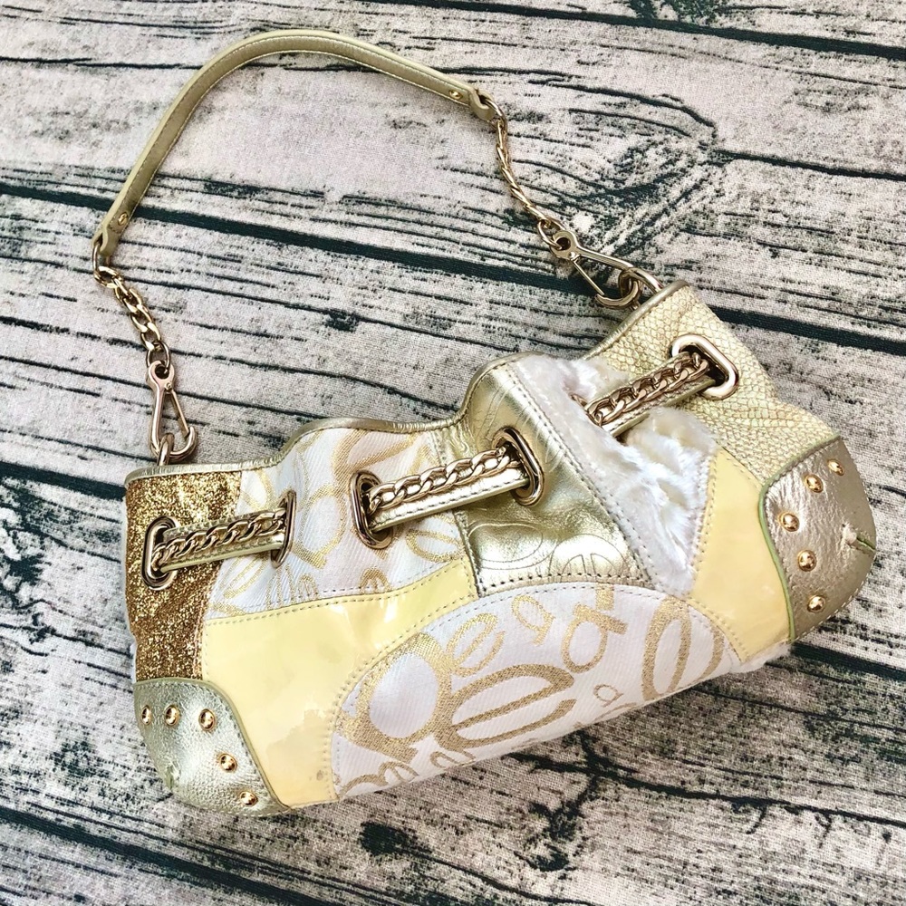 BEBE⚡️Metallic Gold Patchwork Studded Mini Bag - Picture 1 of 7